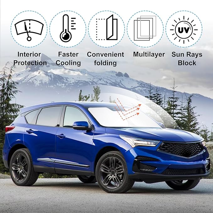 Front Windshield Sun Shade Foldable Car Front Window Sun Shade Windshield Shade Custom Fit for 2019-2025 2026 Acura RDX Block UV Rays Car Accessories Heat Keep Cooler