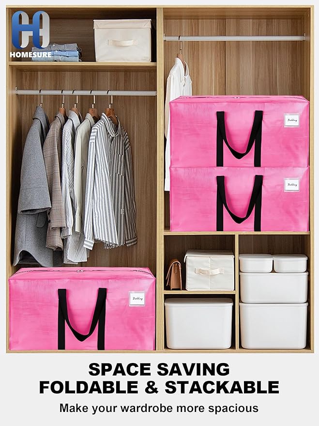 12 Pack Large Strong Moving Bags with Zippers & Carrying Handles - Water-Resistant - Heavy Duty Storage Tote for Space Saving