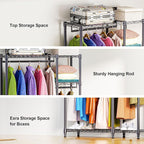 M MZG Heavy Duty Rolling Garment Rack 3 Tiers Adjustable Wire Shelving Clothes Rack with 3 Rods and Side Hooks,Storage Closet