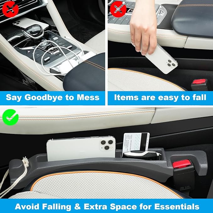 Car Seat Gap Filler with Drop Prevention & Storage Hook - Between Seats Console Organizer for SUV Truck - Car Accessories(2Pcs)