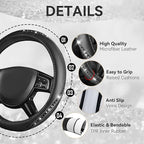 CAR PASS 14 PCS Bling Diamond Car Accessories Set for Women, Leather Seat Covers Front Seats Sparkly Rhinestone 15'' Steering Wheel Covers Shining Diamond Car Floor Mats Cute Interior Sets, Silver