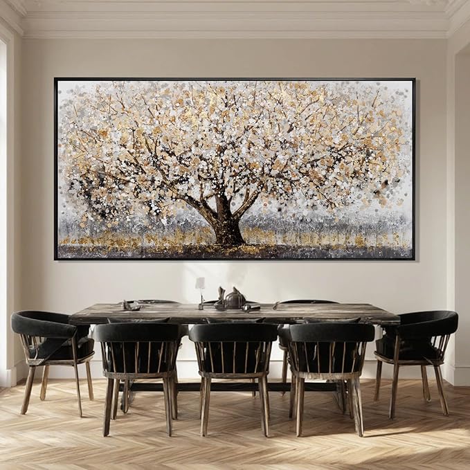 CHUDANHAO Gold Foil Canvas Wall Art Flower Wall Decor Plant Photo Prints Landscape Wall Decorations 29"x58" Large Artwork for