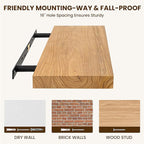 Dreamland Floating Shelves for Wall 40"x8" Set of 2 - Flat Edge Rustic Solid Elm Wood Shelves, Heavy Duty Wall Mounted Shelve