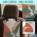 Car Garbage Bag Vintage Ink Floral and Geometric Drawstring Car Trash Bag Hanging for Back Seat with Adjustable Buckle Canvas Vehicle Trash Can Easy-to-Install