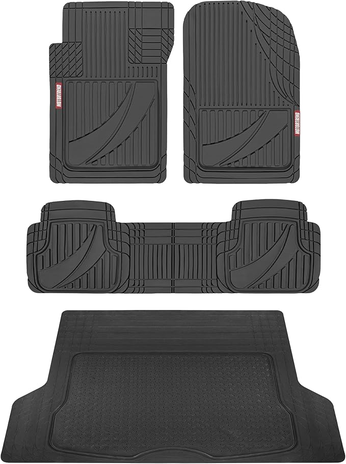 Motor Trend FlexTough™ Heavy Duty Rubber Black Car Floor Mats All Weather & Jumbo SUV Cargo Liner Full Set - Universal Trim to Fit Automotive Floor Mats & Trunk Mats for Cars Interior Accessories