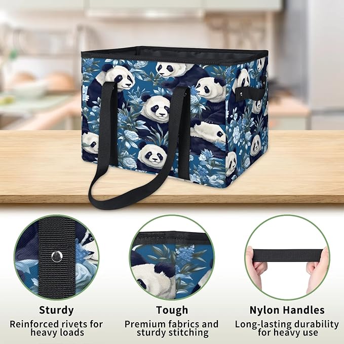 Reusable Grocery Bags Heavy Duty Shopping Bags Foldable Large Tote Bags with Long Handles & Hard Bottom