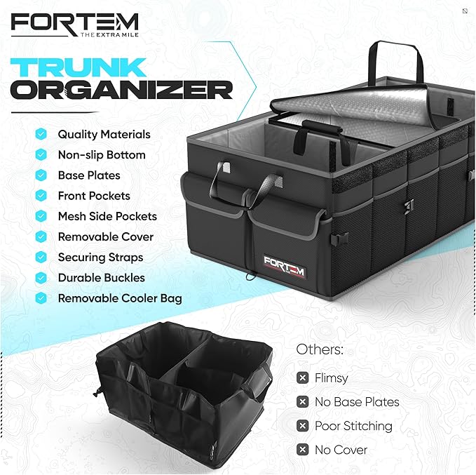 FORTEM Trunk Organizer with Cooler For SUV Car Trunk, Foldable Storage, Car Accessories for Women Men, Collapsible Bag, Perfect