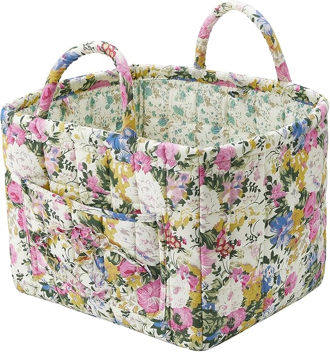 Boho Fabric Storage Basket, Large Capacity Laundry Basket, 12.2'' x 10.23'' x 10.23'' Collapsible Laundry Hamper with Easy Ca