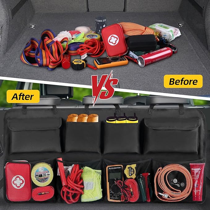 Car Backseat Hanging Trunk Organizer Extra-Long, 30% More Storage, 8 Large Pockets Car Storage Bag for SUV, Truck, Van - Super