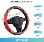 Road Comforts Leopard Steering Wheel Cover for Women, Cute Anti-Slip Microfiber Leather, Universal Fit 14.5-15 Inch Round Ste