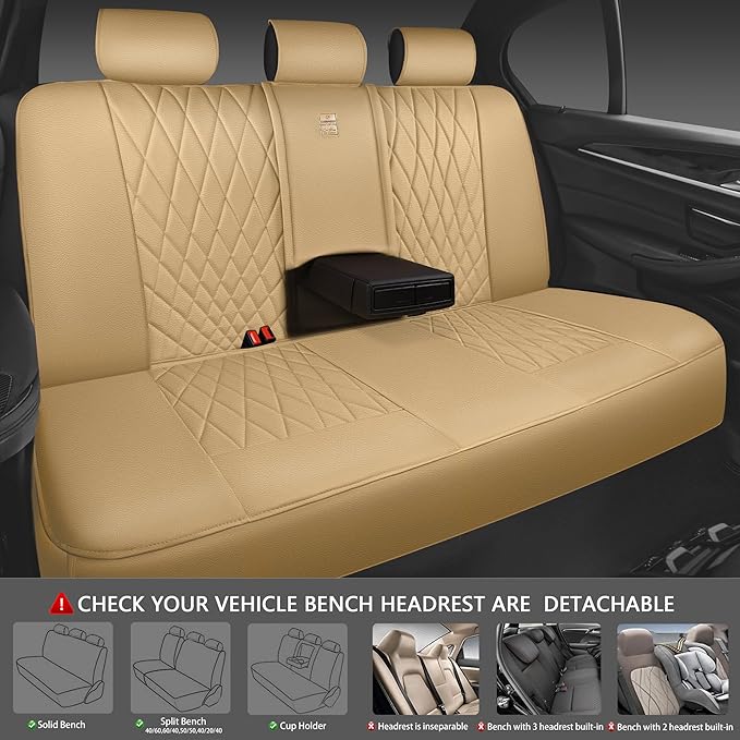 CAR PASS Piping Luxury Leather Seat Covers Full Set,5 Seats Leatherette Anti-Slip Waterproof Seat Covers Compatible with Fron