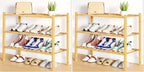 Smiry Shoe Rack, 3 Tier Bamboo Shoe Organizer, Stackable Free Standing Wooden Shoe Storage Shelf for Closet, Entryway, Front 