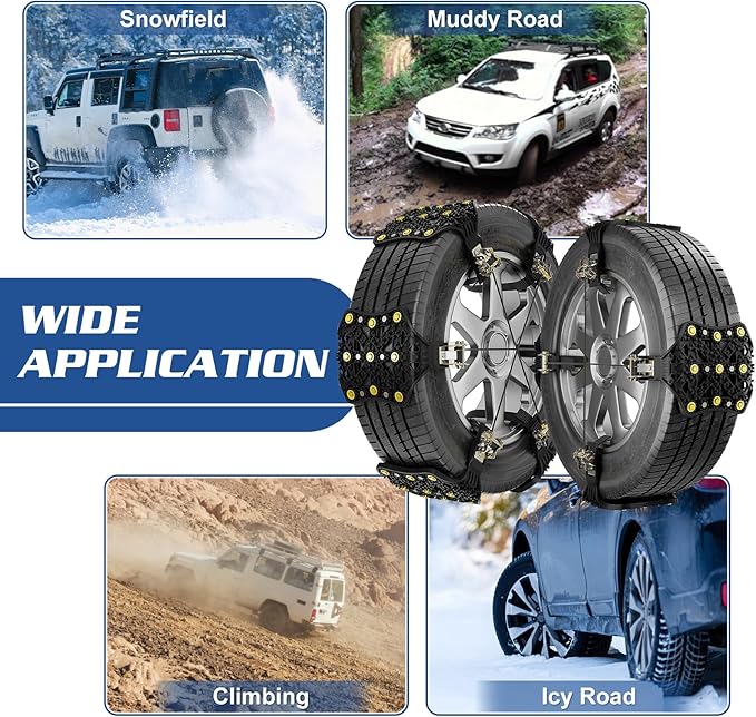 LILYPELLE Upgraded Snow Chains 10 Pack, Tire Chains for Cars/SUVs/Pickup Trucks, Emergency Anti Slip Tire Traction Chains for