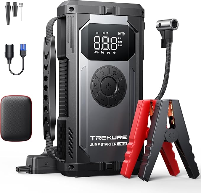 TREKURE 8-in-1 Jump Starter with Air Compressor 6000A 150PSI Portable Car Battery Jump Starter (All Gas/10L Diesel), 12V
