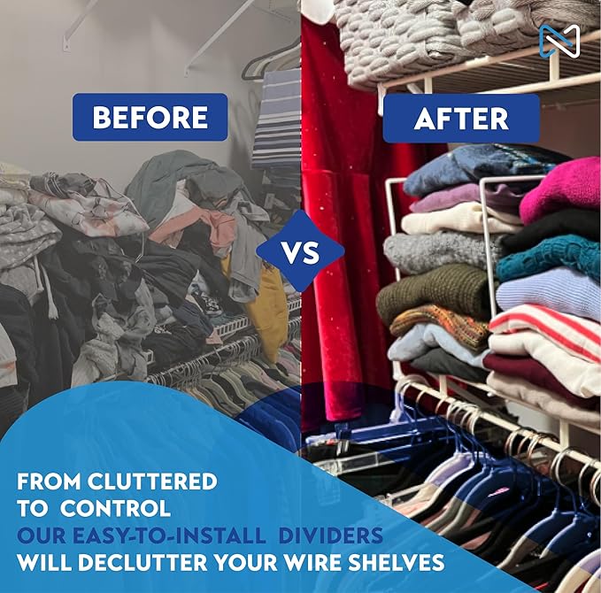 Tall Wire Shelf Dividers for Closet Organization – 8 Pack For 16 Inch Wire Shelves Only - Measure Before You Buy - Sturdy and