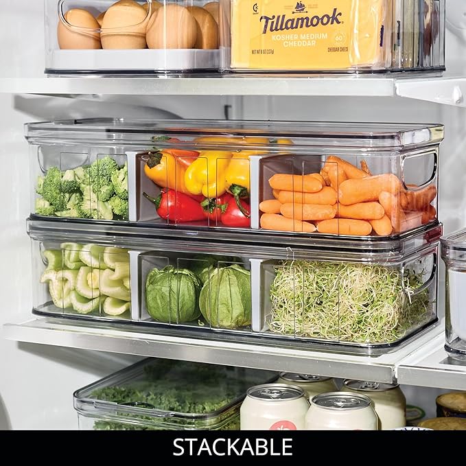 iDesign Recycled Plastic Crisp Large Divided Fruit and Vegetable Storage with Easy to Grip Integrated Handles Designed to Kee