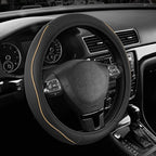 Road Comforts Leather Steering Wheel Cover with Decorative Trim and Piping, Anti-Slip Breathable Design, Fits 14.5–15 Inch Ro