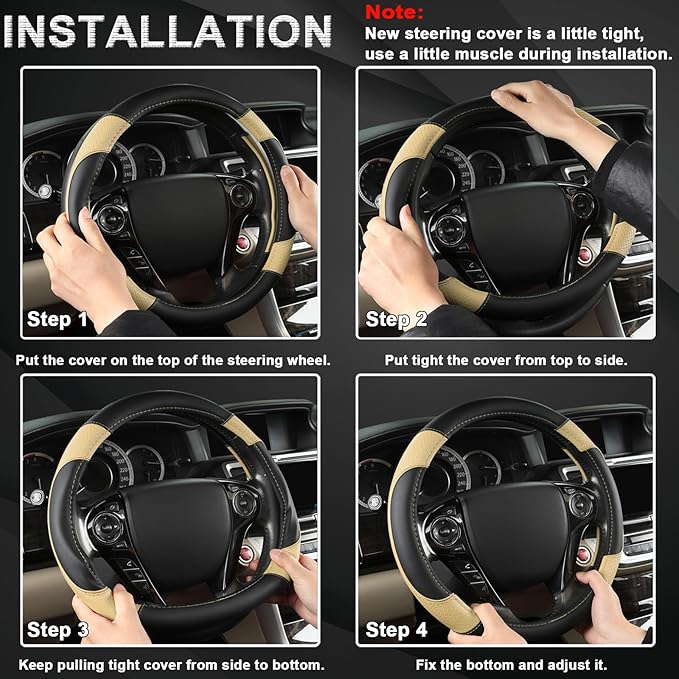 GIANT PANDA Microfiber Leather Steering Wheel Cover for Honda Accord,Civic,CR-V,HR-V,Pilot(Diamond-Pattern-Black+Beige-Standa