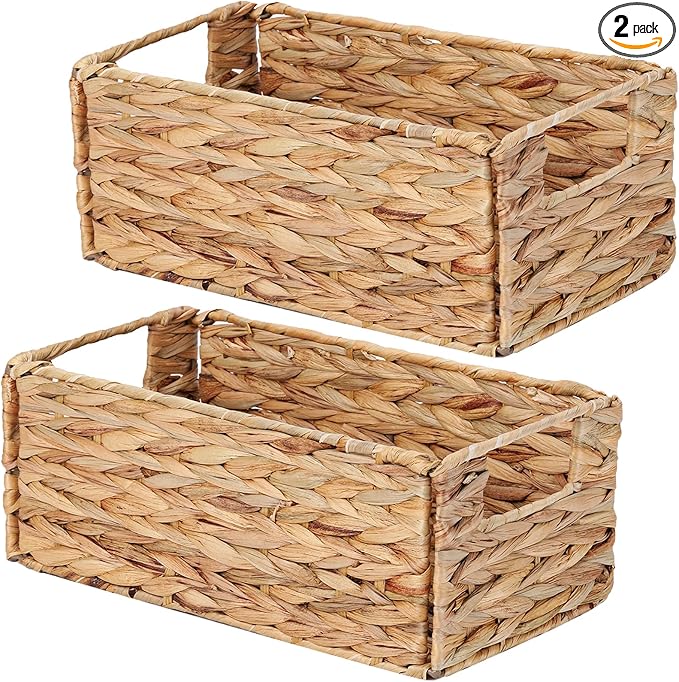 Vagusicc Wicker Storage Basket, Set of 2 Hand-Woven Storage Baskets for Organizing, Small Wicker Basket for Toilet Paper, Fol