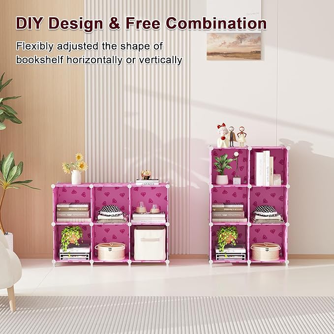UNKU Cube Storage Organizer, 6 Cube Closet Organizer Storage Shelves, DIY Stackable Bookcase, Clothes Organizer Shelf for Clo