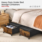Under Bed Storage with Wheels,Under Bed Drawers Heavy Duty, 2 Packs, Wooden Under Bed Storage Containers Organizer, Metal Fra