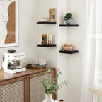 Fun Memories Floating Shelves for Wall - 7.5 Inch Square Shelves with Invisible Brackets, Black Small Wall Shelf for Living R