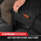 Motor Trend Rear Seat Cushion - Black Diamond Stitched Faux Leather Rear Seat Cover for Cars, Trucks, SUVs - Padded, Waterpro