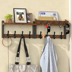 35'' Long Rustic Coat Rack Wall Mount with Shelf, Solid Wood Coat and Key Hanger with 13 Metal Hooks, Farmhouse Wall Organize