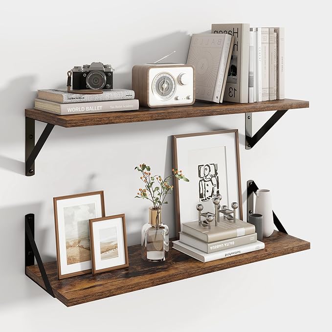 Axeman Floating Shelves for Wall 24 Inch | 24W x 8D Rustic Floating Wall Shelves Set of 2 | 8 Inch Deep Wood Shelves for Bath