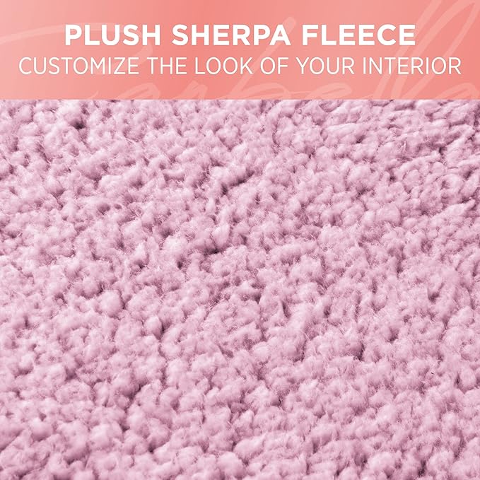 Carbella Plush Sherpa Fleece, 2 Pack Pink Seat Cover for Cars with Soft Cushioned Touch, Cute Automotive Interior Protector f