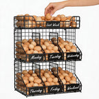 X-cosrack Egg Holder Countertop, 3 Tier Egg Rack with Labels Dividers to Separate Eggs, Stackable Wire Baskets for Fresh Egg,