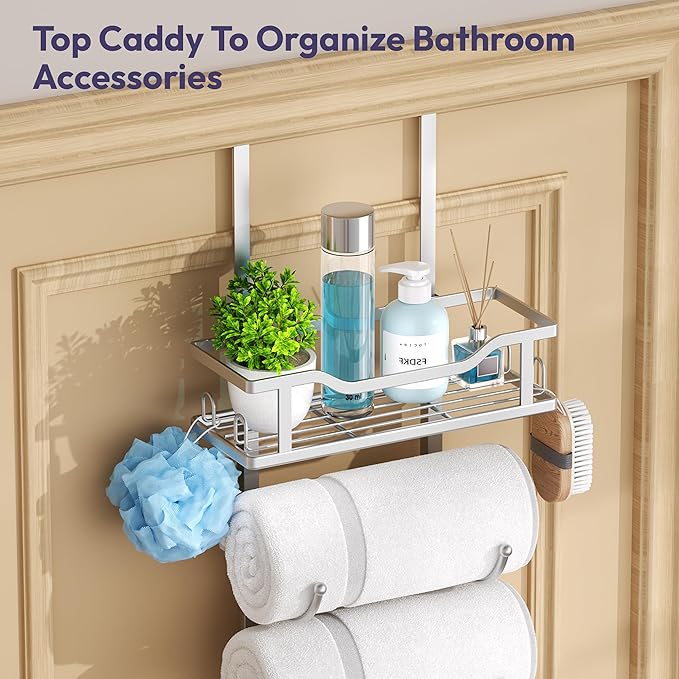 SWTYMIKI Over The Door Towel Rack - 9 Tier Towel Racks for Bathroom Wall Mounted, Towel Holder with Shelf, Hanging Rolled Tow