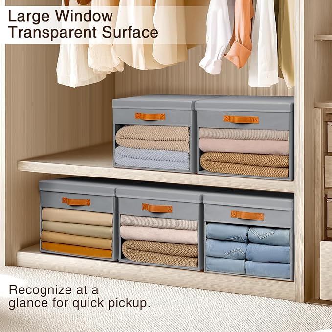 Homsorout Large Storage Bins with Lids - 4 Pack Foldable Decorative Organizers with Clear Windows & Handles, Cube Storage Org
