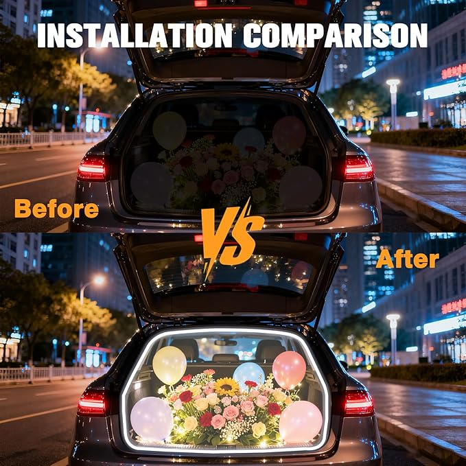 DIBMS 177" Magnetic Induction Dynamic Flowing LED Car Trunk Light Strip, Universal Flexible IP65 Waterproof Cuttable Silicone 12V Interior Ambient Lighting for Cars SUVs Vans White