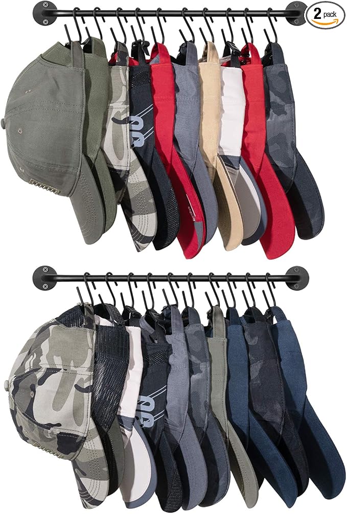 Mkono Hat Rack for Wall Baseball Cap Organizer Hanger with 20 Hooks Modern Metal Hat Holder Wall-Mounted Caps Display for Clo