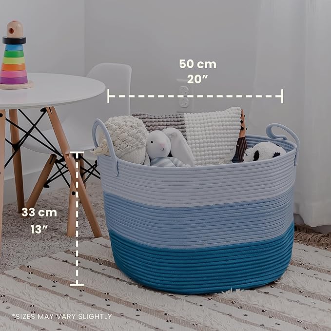 OrganiHaus Large Woven Storage Basket for Blankets and Toys 20" x 13" Inch, Rope Laundry Basket with Handles, Cushions & Pill