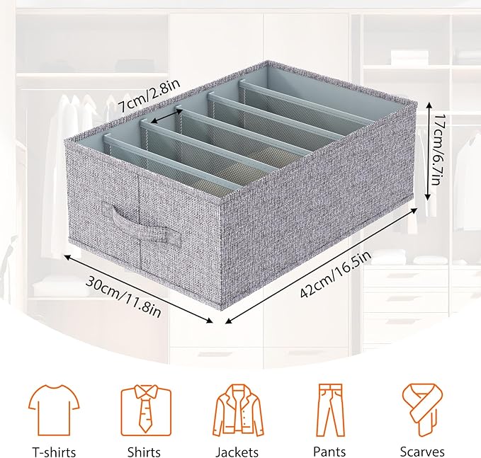 Fixwal 4pcs Wardrobe Clothes Organizer with Board Closet Organizers and Storage 6 Grids Divider Organizers Compartment Storag