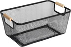 AJIODA Metal Mesh Steel Basket, Large Wire Storage Organizer Basket Multi-function Hanging Kitchen Baskets with Wood Handle f