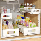 2 Pack 20.47IN Depth Under Sink Storage Organizer, Large 2-Tier Elegant Mesh Pull Out Shelf for Kitchen and Bathroom Cabinet 