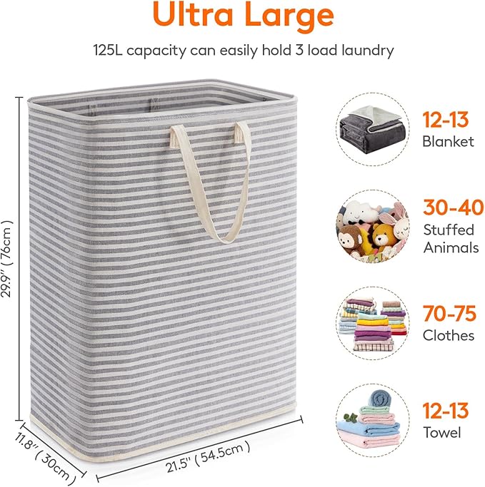 Lifewit 1 Pack Laundry Basket 125L Each, Collapsible Clothes Hamper with Reinforced Handles, Freestanding Waterproof Design f