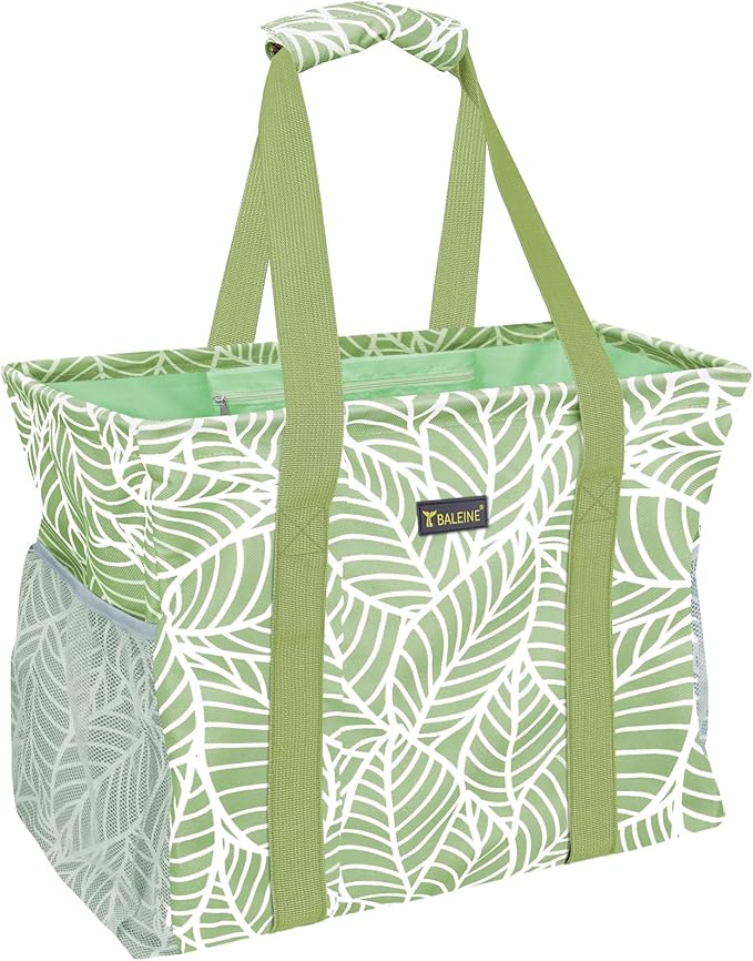 BALEINE Extra Large Utility Tote Bag with Reinforced Wire Frame, Reusable Grocery Bag for Shopping, Picnic (Antique Foliage, 16.5''x14''x10'')
