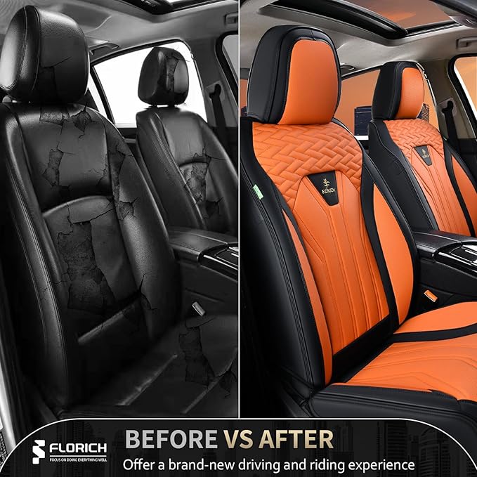 FLORICH Seat Covers for Cars, Waterproof Automotive Seat Covers, Leather Car Seat Covers 2 Pack, Universal Front Seat Cushion