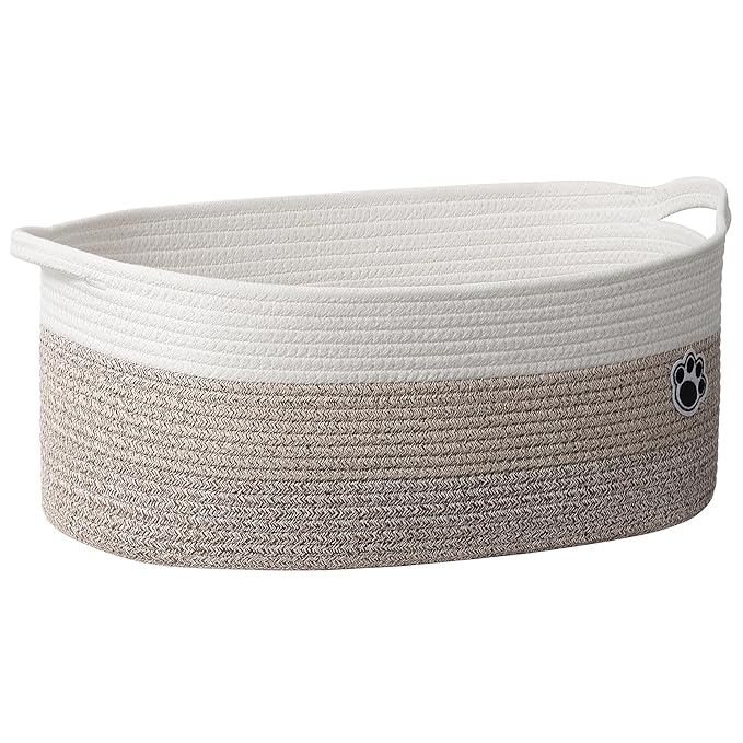 Large Dog Toy Basket, 19.7" X 11" X 7.9" Woven Rope Basket for Toy Storage, Dog Storage Bins with Handles, Gift Baskets Empty