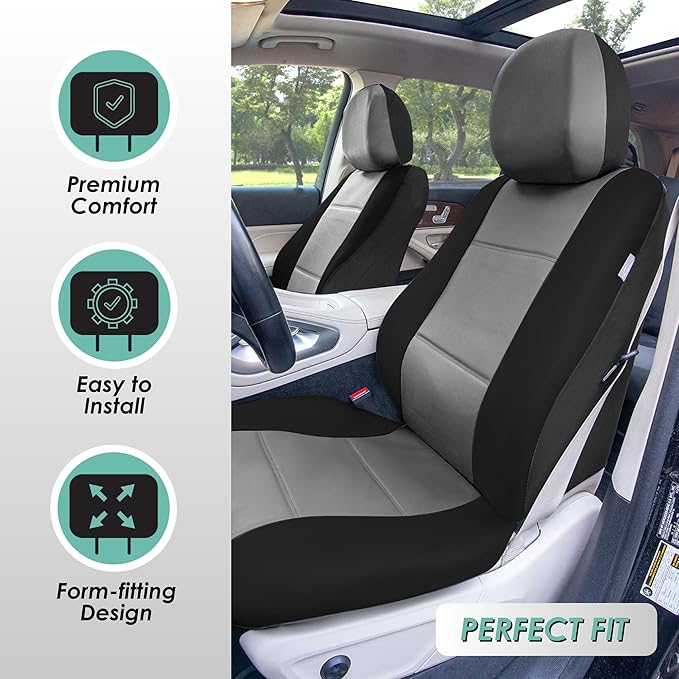 FH Group Car Seat Covers PU Leather 3 Row 8 Seater Car Seat Covers, Airbag Compatible and Split Bench - Fit Most Car, Truck, 