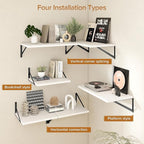 Deep Floating Shelves Wall Mounted, 48"x12" White Wall Shelves with Brackets Set of 2 for Bedroom, Living Room, Bathroom, Kit