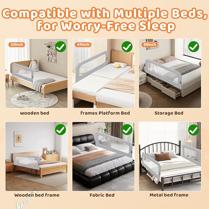 omzer Bed Guard Rail for Toddlers - 47inch Foldable & Adjustable Height Baby Bed Safety Side Rails - Large Toddler Crib Raili