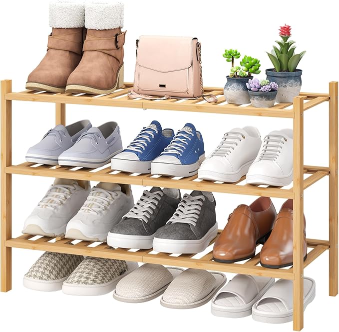 viewcare 3-Tier Free Standing Shoe Racks, Bamboo Wood Shoe Rack for Entryway & Closet, Beautiful | Natural | Functional | Stu
