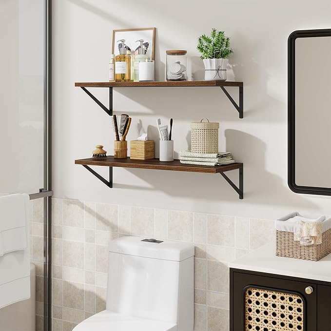 Deep Floating Shelves for Wall,30" Wx10 D Wood Floating Shelf Set of 2,Sturdy Metal Bracket Wide Display & Storage,Wall Mount