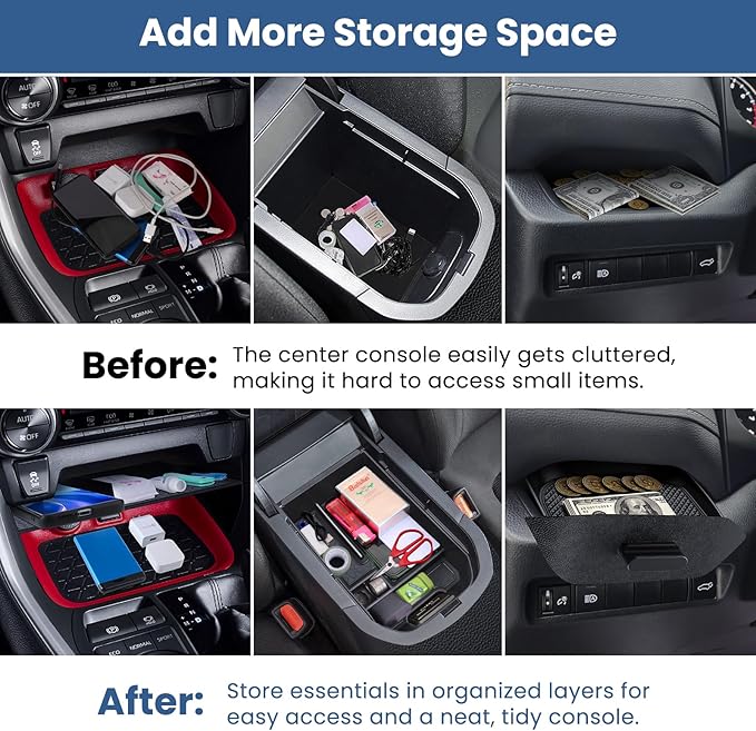 Upgraded Center Console Organizer Compatible with Toyota RAV4 2025 2024 2023 2022 2021 2020 2019 Interior Accessories, Gear Shift Storage Tray Drivers Side Cubby Drawer Storage Box - 3pcs