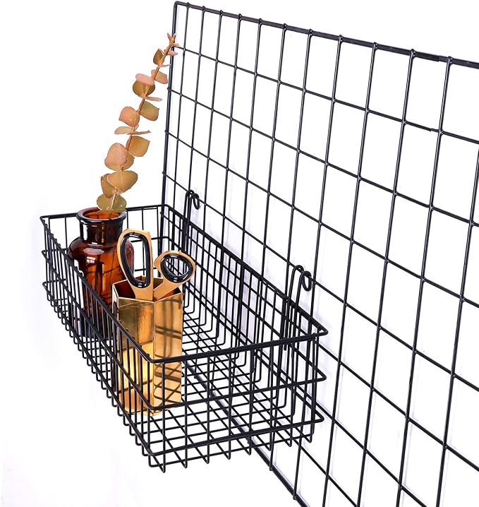 Kaforise Hanging Basket for Wire Wall Grid Panel, Multi-Function Wall Storage and Display Basket, Flower Pots Shelf Balcony P